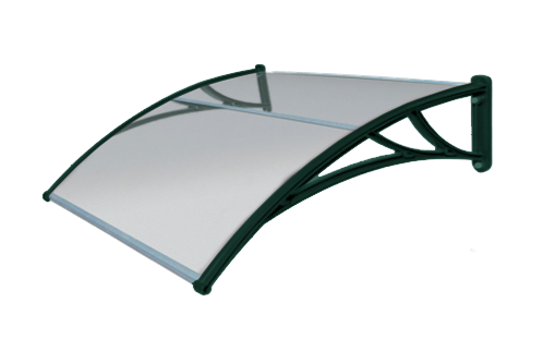 Козырек Krovent из поликарбоната 1200х930х280 прозрачный (зеленый кронштейн)